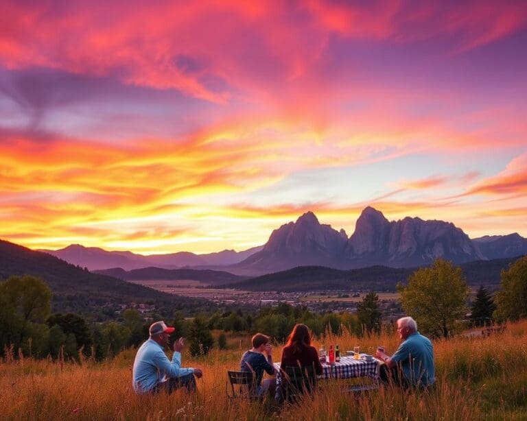 Bergpanorama und Kultur in Boulder, Colorado