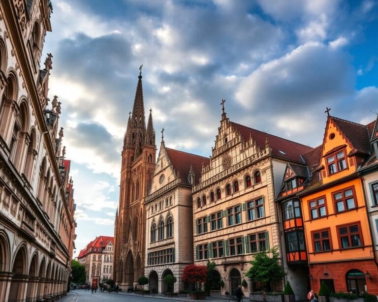 Gotische Fassaden in Regensburg, Deutschland