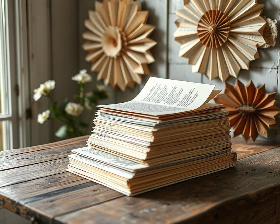 Notizblöcke aus alten Büchern und dekorative Wandkunst