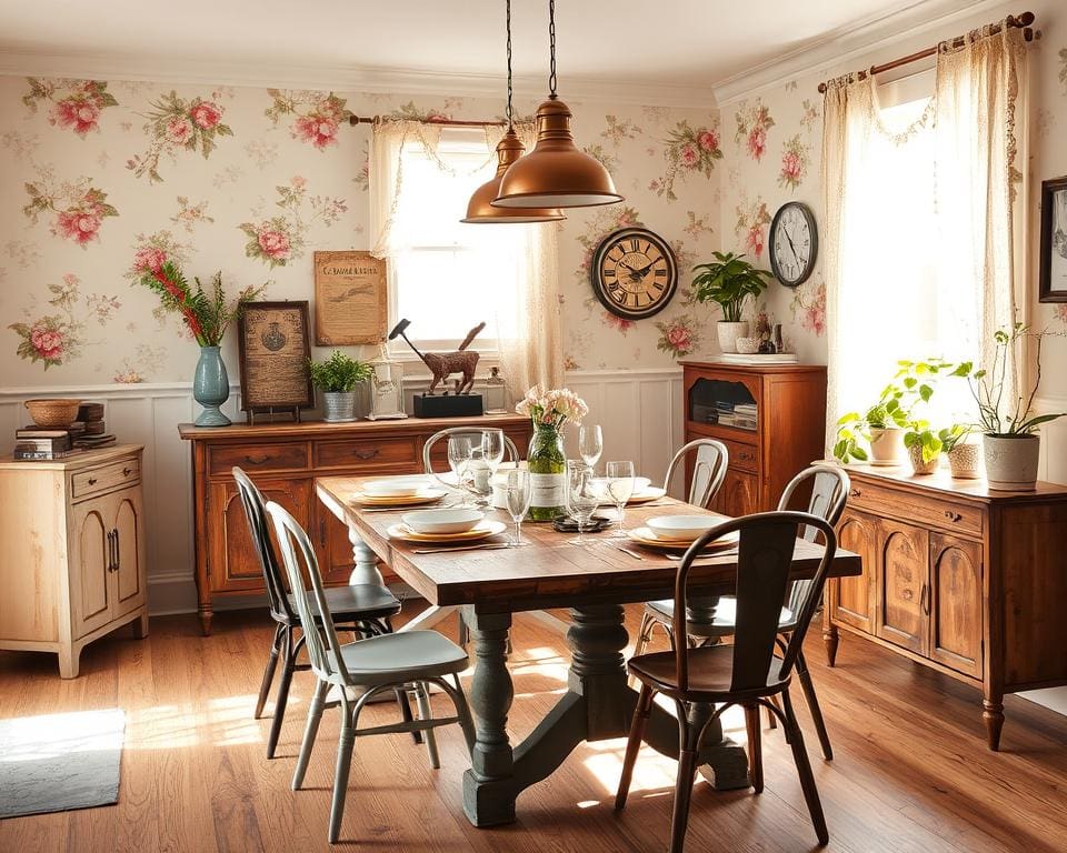 Esszimmer-Dekoration mit Vintage-Flair gestalten