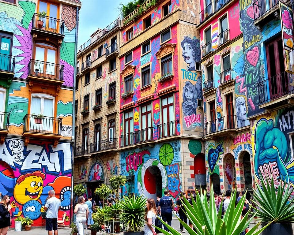 Künstlerviertel mit Graffiti in El Raval und Gràcia